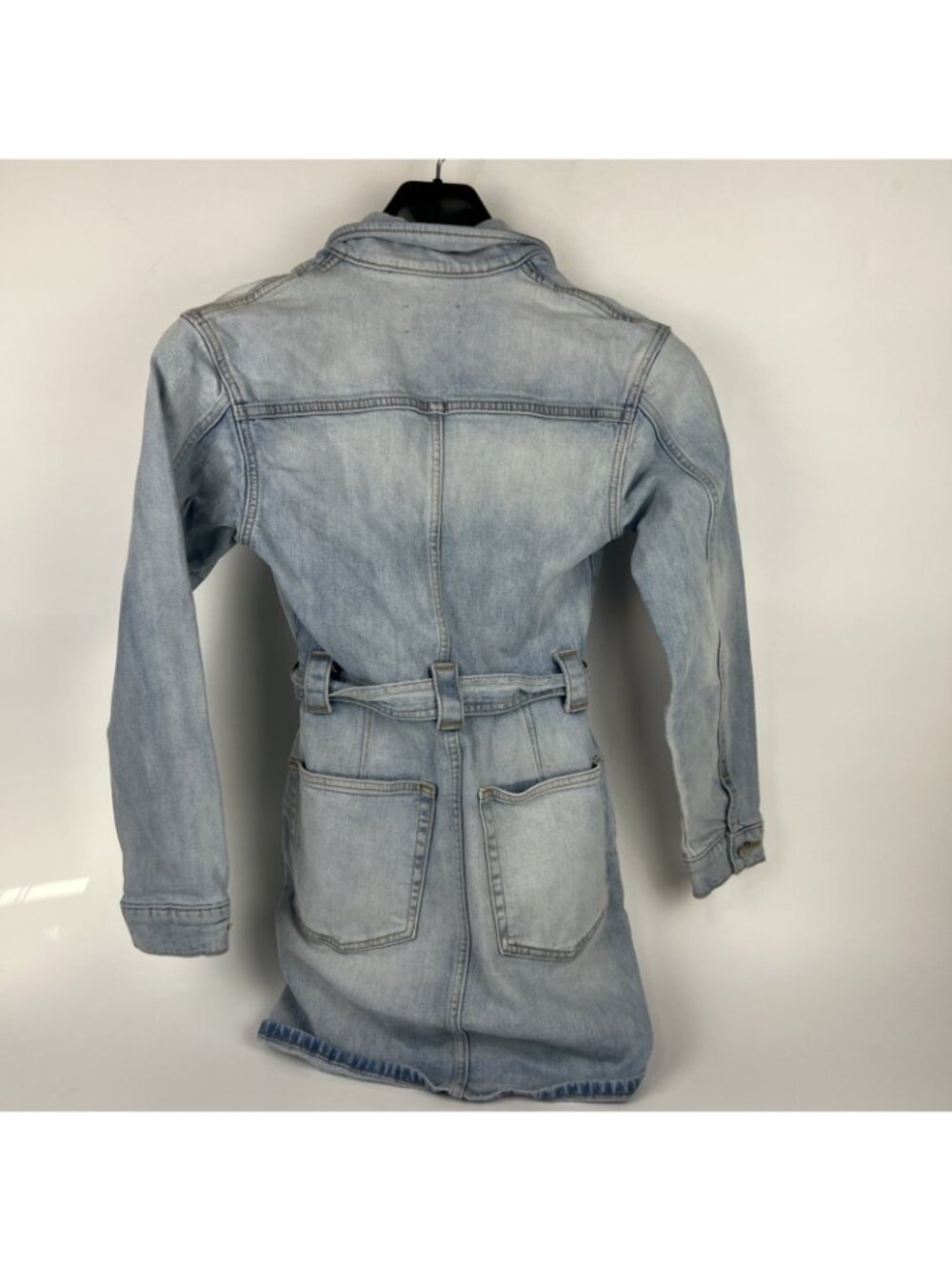 Etica Womens XS Long Denim Trench Coat Organic Distressed Shaket - Picture 2 of 4